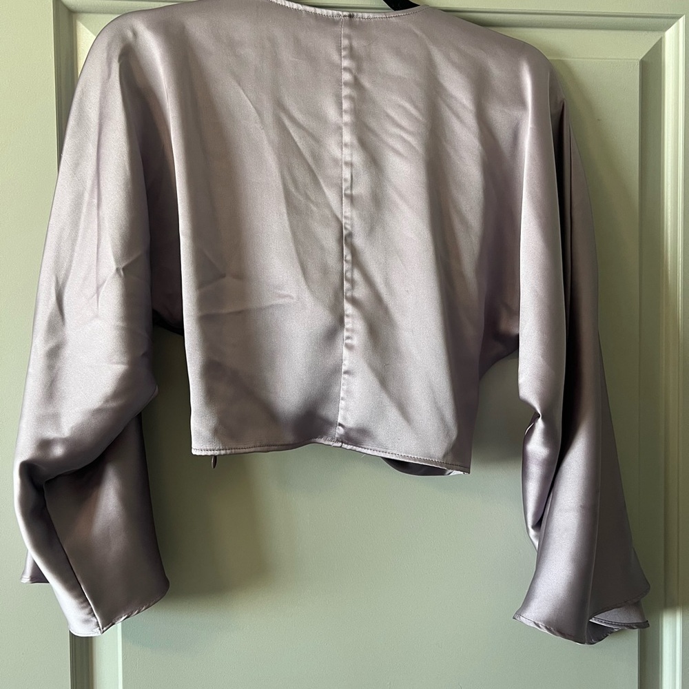 Zara Lavender Satin Knot-Front Crop Top - Picture 3 of 5